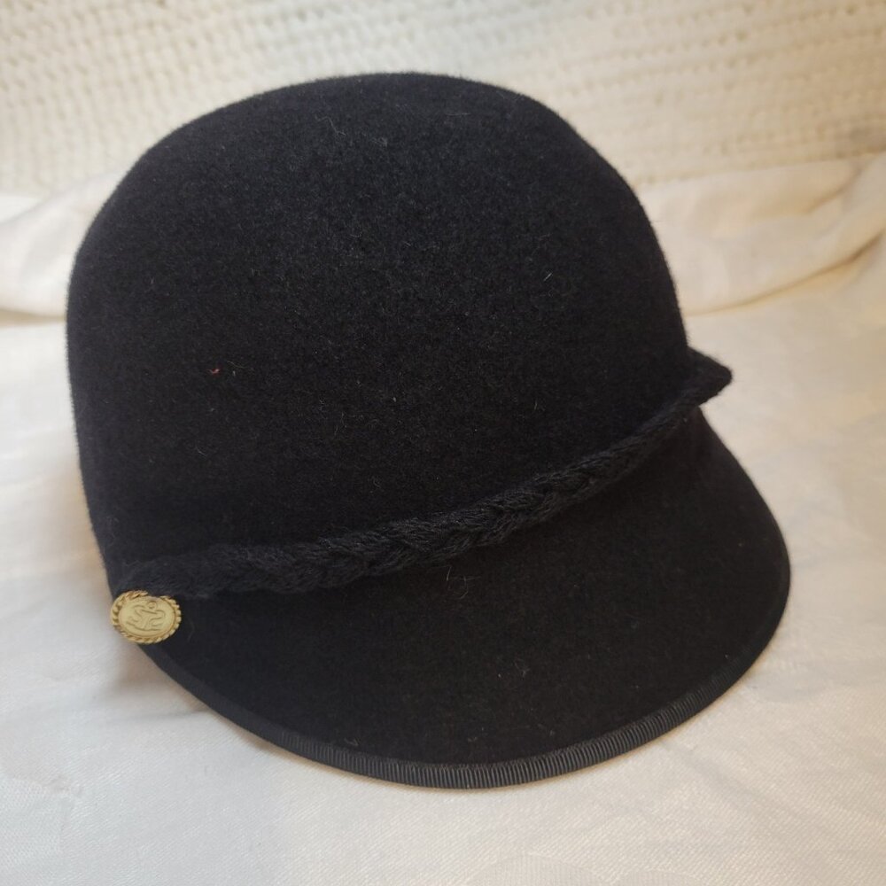 Sperry Top-Sider Lambswool blend Hat Black OSFM Rope Logo buttons Nautical Prepp